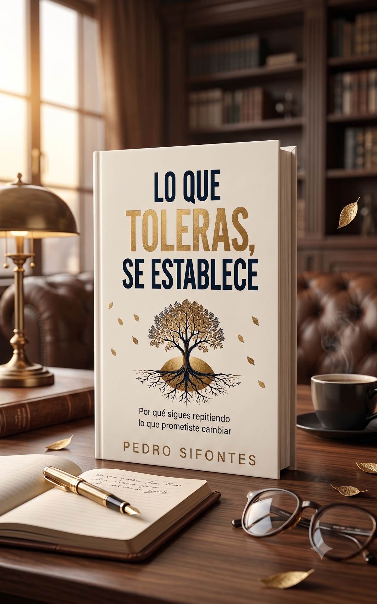 Lo que Toleras, Se Establece — libro de Pedro Sifontes sobre un escritorio editorial